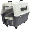 Sportpet Airline Compliant LARGE 28.75" Travel Dog Kennel-Durable Plastic Airline Pet Carrier W/ Removable Wheels & Food Bowls, Collapsible Indoor/Outdoor Dog Kennel, Dogs up to 28"L & 20"H-Cream/Gray